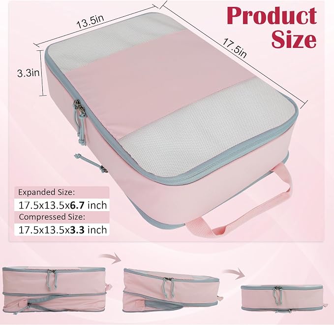 Compression Packing Cubes for Travel Packing Organizers, Mesh Pink, XL | Expandable Travel Cubes for Packing Suitcase Organizer Bags Compression Bags for Travel Accessories - Image 4