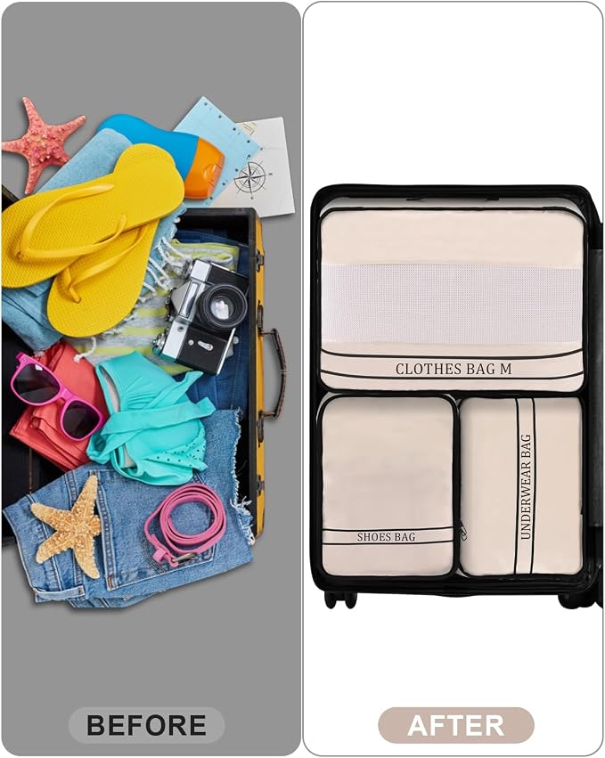9 Set Packing Cubes Luggage Packing Organizers for Travel Accessories Space Saving Travel Bags for Carry On, Lightweight Mesh Zipper, Clothes, Shoes, Laundry and Shoe Bag, Suitcases (Cream) - Image 6