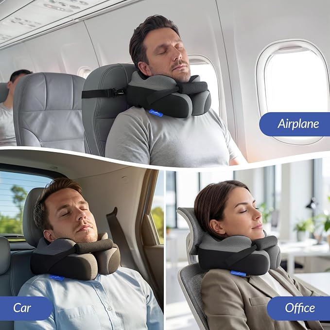 Ergonomic Travel Neck Pillow for Airplane, Dual-Hold Design to Stabilize Head and Neck on Flights, Ear-Free Memory Foam Airplane Travel Pillow, Quality Carrying Case, Breathable & Washable Cover - Image 7
