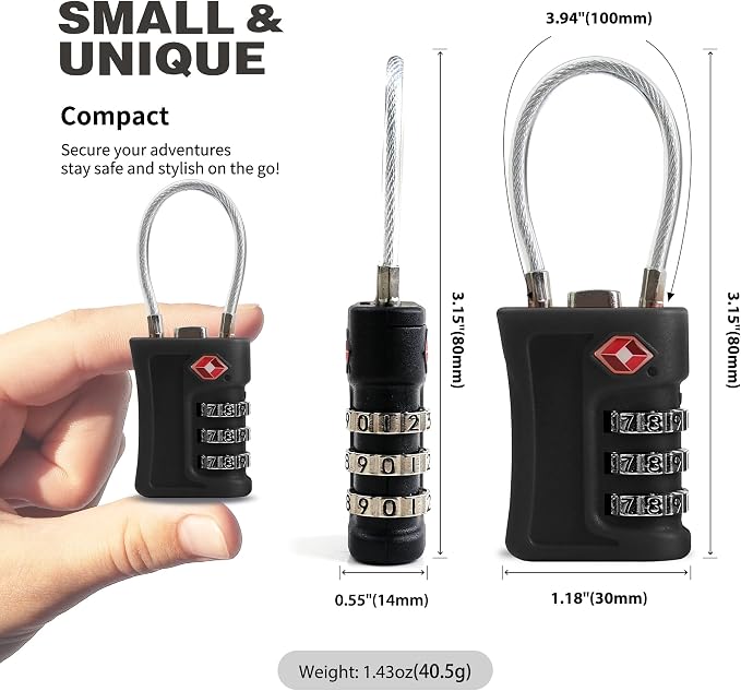 Luggage Locks TSA Approved 2 Pack, Small Padlock Combination, TSA Locks for Luggage, Travel Combo Padlock with Code, for Suitcase, Backpack Zipper, Locker, Gun Case, Ammo Can (Black+Black) - Image 2