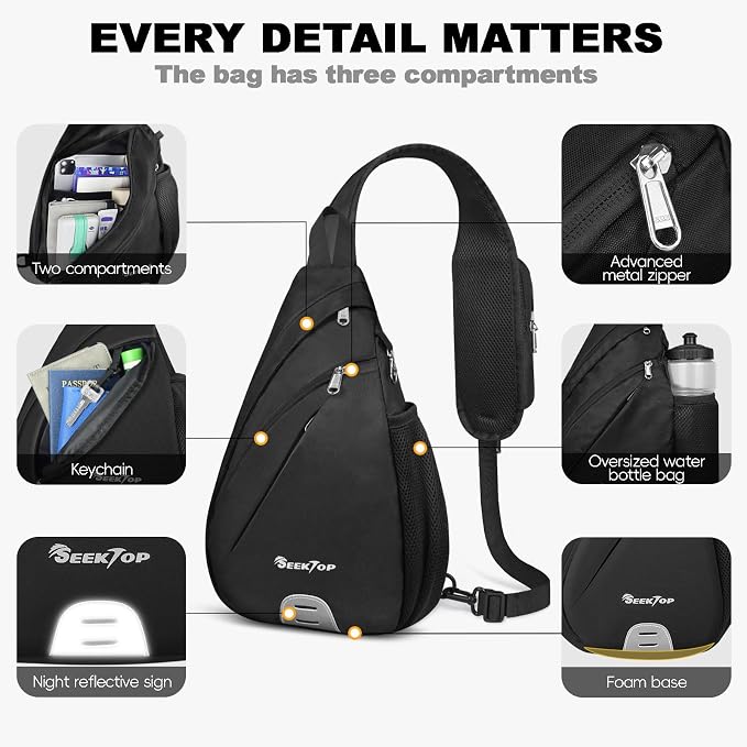 Seektop Anti Theft Crossbody Bag for Women RFID Blocking Sling Bag 7L | Waterproof Sling Daypack with Phone Pouch, Lightweight 400D Nylon, Small Chest Pack, Shoulder Backpack for Travel Hiking Men - Image 4