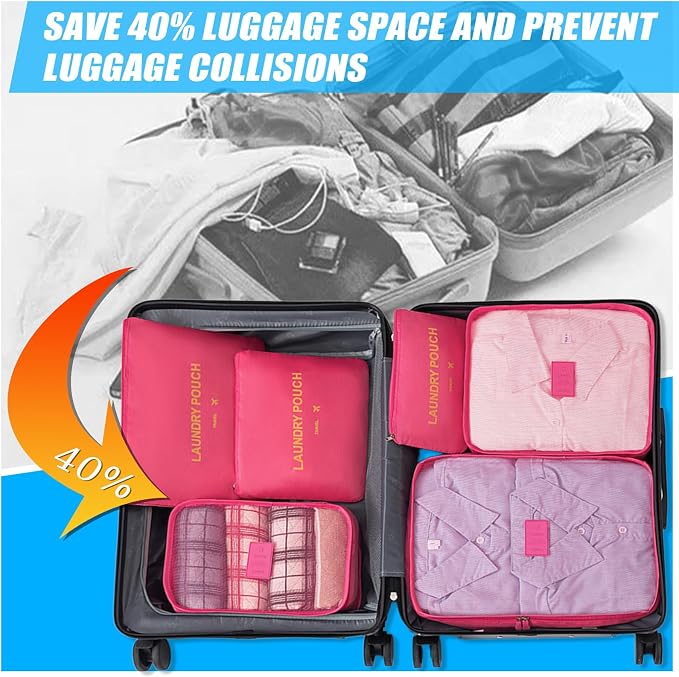 6 Set Packing Cubes for Travel Luggage Packing Bags Reusable Lightweight Suitcase Organizer Cubes Set for Travel Accessories (Rose Red) - Image 7