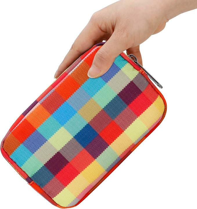 E-Tree Cute Small Makeup Bag, Cosmetic Toiletry Skin Care Make up Little Items Pouch for Purse,Zipper Mini Tech Charger Cable Electronic Organizer Case,Travel Accessories,Checkered Colorful - Image 6