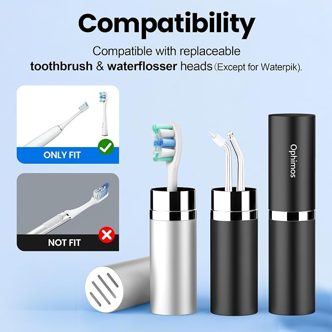 Portable Aluminum Travel Case for Electric Toothbrush Heads & Water Flosser Tips, 2-Pack (Silver+Black) - Not for Waterpik Water Flosser - Image 4