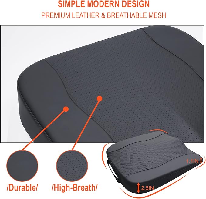 Lofty Aim Car Seat Cushion, Memory Foam Car Seat Cushions for Long Driving | Comfy Car Seat Pillow for Pain Relief, Driver Seat Cushion Adds Height, Butt Cushion for Car, Office Chair, PU Leather Black - Image 8