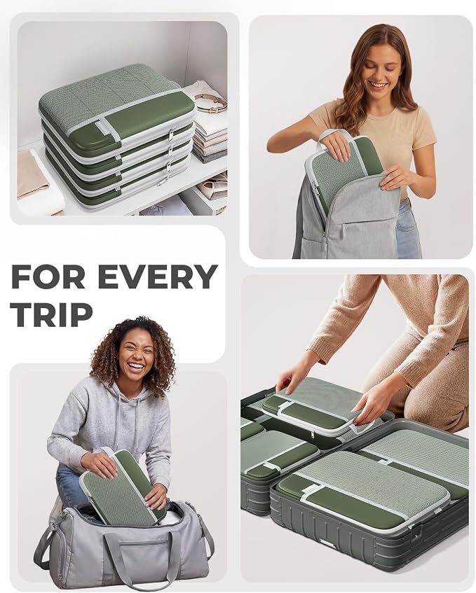 Percover Compression Packing Cubes for Travel, 4-Piece Structured Compression Organizer Set with Label Pockets for Carry-On & Checked Luggage, Green - Image 6