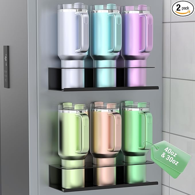 POLRAI 2 Pack Magnetic Stanley Cup Holder for Fridge, Water Bottle Organizer for Tumbler with Double Sided Tape Hold Stanley Cup Accessories for Kitchen Cabinet Wall by POLRAI