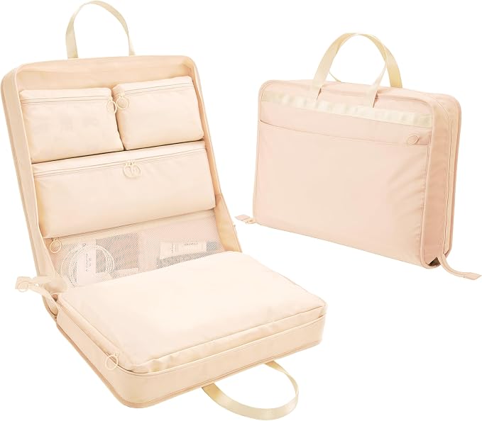 VS VOGSHOW Hanging Suitcase Organizer, 5 in 1 Foldable Travel Storage Bag for Women, Portable Packing Cube Closet with Compartments for Clothes (Beige) by VSVOGSHOW