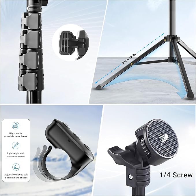 Phone Tripod Stand with Remote Zoom for Video Recording, Vlog Metal Selfie Stick Tripod for iPhone with Wireless Camera Shutter, Travel Extendable Phone Holder - Image 6