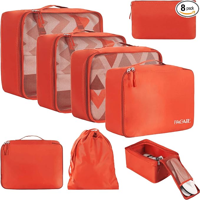 BAGAIL 8 Set Packing Cubes Luggage Packing Organizers for Travel Accessories-Orange by BAGAIL