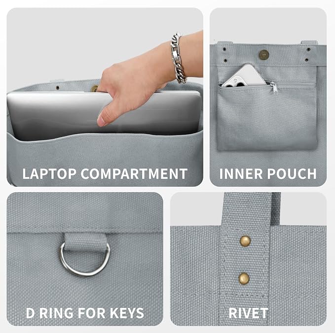 HOMESPON Large Canvas Tote Bag, Magnetic Work Laptop Pack for Women | Everything Bag, Multi Pockets, Internal Laptop Sleeve - Image 6
