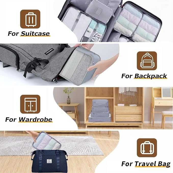 LANSKLBD 6/8 Set Packing Cubes for Suitcases Travel Luggage Packing Organizers,Travel Accessories Essentials Luggage Organizer with Shoe/Tioletry/Laundry Bag (Grey, 8 set) - Image 5
