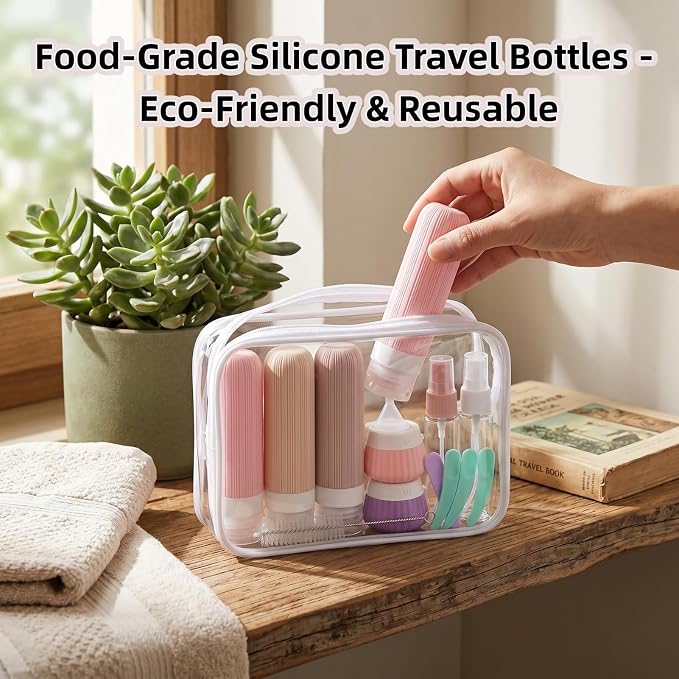 Travel Bottles Set 18 Pack, TSA Approved Leak Proof Silicone Travel Containers, Refillable Travel Size Containers for Toiletries, BPA Free, with Toiletry Bag for Shampoo Lotion Cream - Image 8