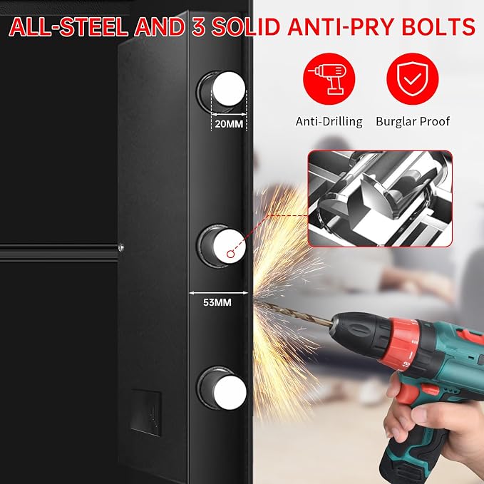 3.5 Cuft Large Safes for Home Use Water and Fireproof, Digital Security Fire Safe Box with Programmable Keypad, Key Lock & Removable Shelf, Anti-Theft Document Safe for Money, Medicine and Valuables - Image 3