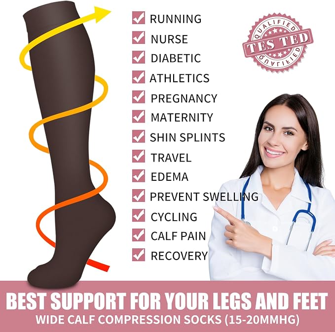 Compression Socks for Women & Men Circulation (6 Pairs) 15-20 mmHg is Best Support for Athletic Running,Nurse - Image 5