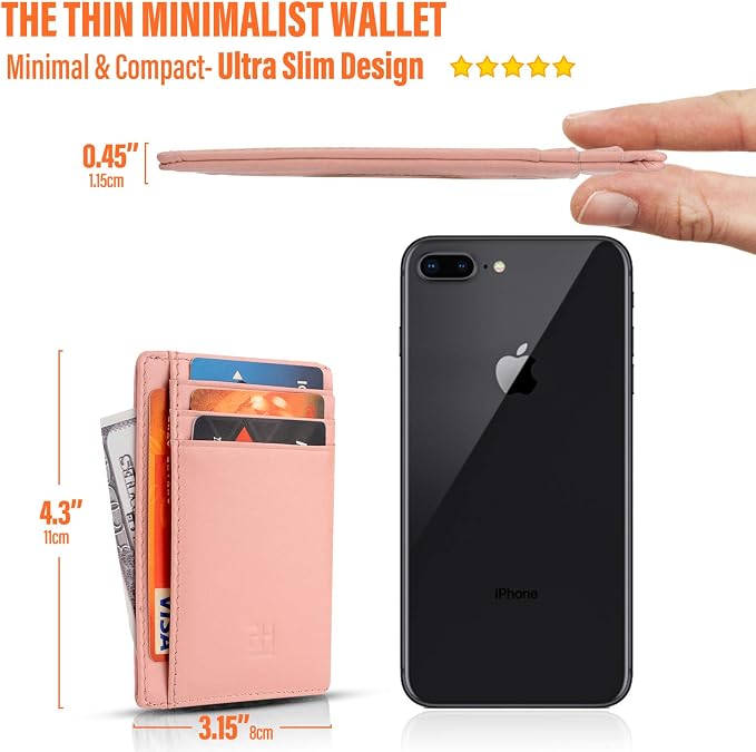 GH GOLD HORSE Slim RFID Blocking Card Holder Minimalist Leather Front Pocket Wallet for Women | Slim - Image 3