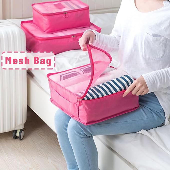 6 Set Packing Cubes for Travel Luggage Packing Bags Reusable Lightweight Suitcase Organizer Cubes Set for Travel Accessories (Rose Red) - Image 5