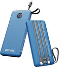 Portable Charger with Built in Cables, Slim 10000mAh Power Bank, USB C Battery Pack Travel, 4 Output 2 Input External Charging Bank for iPhone 17/16/15/14/13,Samsung, Android, etc-Blue(1 Pack) by EEIVOL