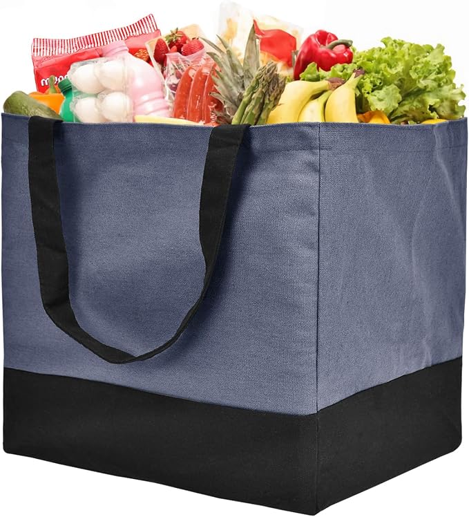 Canvas Reusable Grocery Bags Heavy Duty, 8.3 gal Foldable Large Tote Bag with Handles, Holds 60 lbs Canvas Shopping Bags, 1 Pack - Image 4