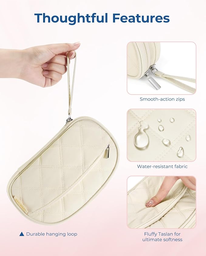 BAGSMART Travel Cord Organizer Electronics Case, Double Layers Puffer Cable Organizer Bag Travel Essentials for Women, Tech Organizer Case for Charger, Phone, Flash Drive - Beige - Image 5
