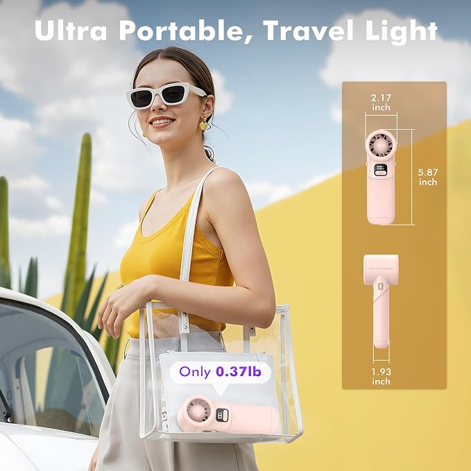 AMACOOL Portable Handheld Turbo Fan丨5 Speed Foldable Hand Fans丨Max 20 Hours Runtime丨Rechargeable Mini Pocket Cooling Fan for Travel, Outdoor Activities, Gifts for Women - Image 5