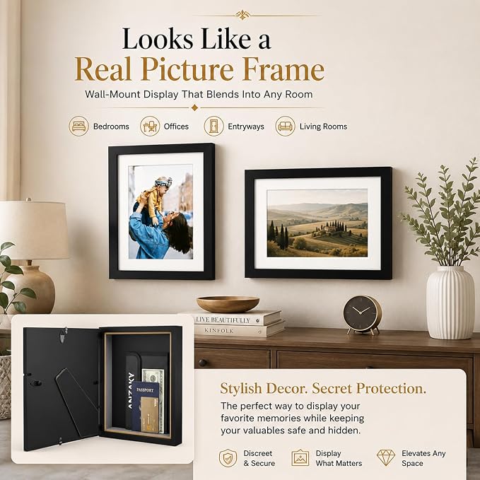 Hidden Picture Frame Safe with Fireproof Money Bag, Diversion Safe, 8x10 | Looks like real wall decor, hidden compartment fits cash, passports, cards, keys & documents. Large storage space. - Image 7