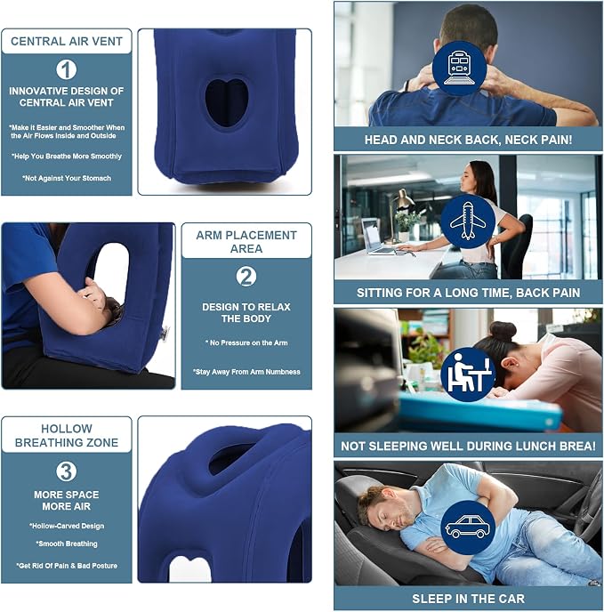 Upgraded Inflatable Travel Air Pillow for Sleeping to Avoid Neck and Shoulder Pain,21" H*12.6" W (Dark Blue, 21 x 12.6 x 12.6 inches) - Image 4