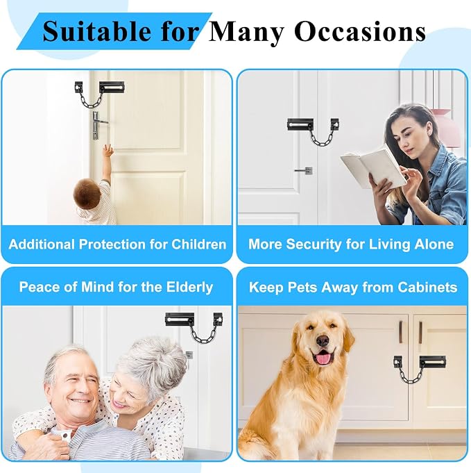 INBOF 2 Pack Door Chain Lock Black, Stainless Steel Chain Locks for Inside Door, Premium Thickened with 12 Screws - Image 3