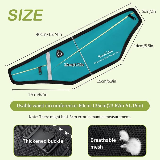 SooGree Slim Running Belt Fanny Packs for Women Men,Water Bottle Holder Hydration Fanny Pouch,Waterproof Sport Waist Pack with Reflective Strip,Runner Belt Bag for Running Cycling Camping Gym (Blue) - Image 2