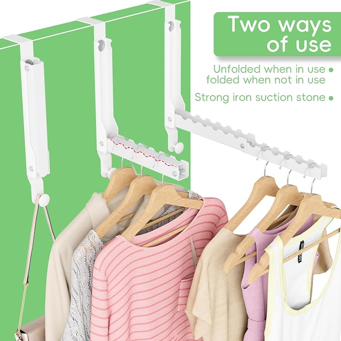 Foldable Over the Door Hooks, Over the Door Hanger for Space Saving | Heavy-duty and Portable, Suit Door Up to 1 3/4" Thick with 10 Slots for Hanging Clothes, Perfect for Small Dorm and Bedroom - Image 3