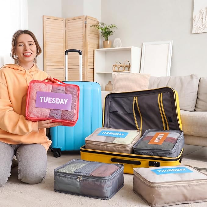 Woanger 14 Pcs Packing Cubes for Travel Days of Week Packing Cubes with Labels Zippered Camping Bag for Summer Camp Essentials - Image 3