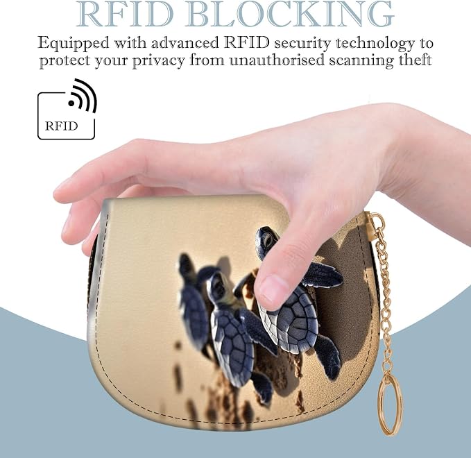 Women's Slim RFID Wallet – Compact Leather Card Holder Wallet for Women, 9 Card Slots RFID Blocking Credit Card Organizer, Small Travel Wallet - Beautiful Sea Turtle Beach - Image 5