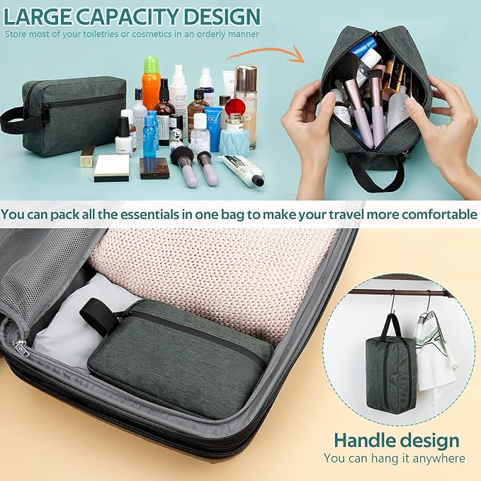 Travel Toiletry Bag for Women and Men, Water-resistant Shaving Bag for Toiletries Accessories, Foldable Storage Bags with Divider and Handle for Cosmetics Toiletries Brushes Tools - Image 3