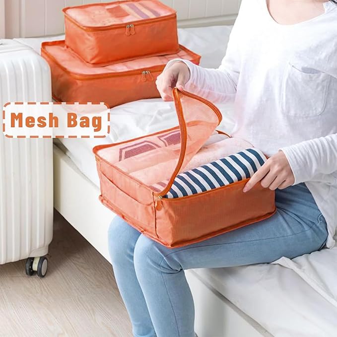 6 Set Packing Cubes for Travel Luggage Organizer Bags Reusable washable Suitcase Packing Cubes Set Travel Accessories Essentials (Orange) - Image 7