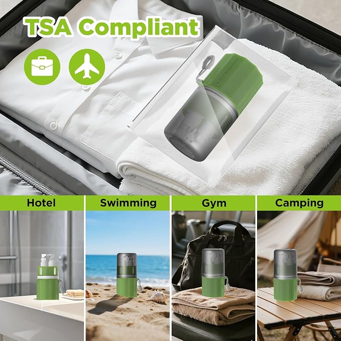 4 in 1 Travel Dispenser Bottle, TSA Approved Refillable Shampoo and Conditioner Bottles Set with Suction Cup for Smooth Walls, Travel Size Toiletries Container for Body Wash/Lotion.(Green) - Image 6