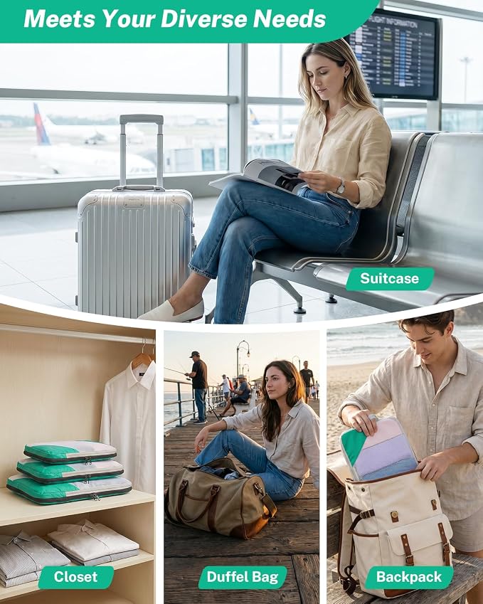Gonex Compression Packing Cubes for Travel, Mesh Bags Luggage Organizers | Set of 4/5/6/7/10 for Essentials, Extensible, Fits 20"Carry-on Suitcases, See-through Mesh, Double Zipper Compression - Image 8