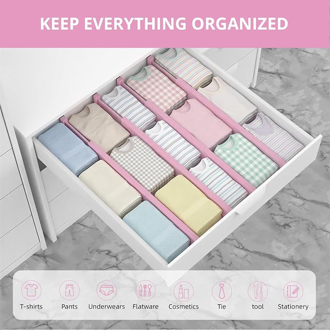 Expandable Bamboo Drawer Dividers Organizers, Drawer Separators Splitter, 17-22 inches Long Adjustable Spring-loaded Organizer for Large Utensil, Clothes, Tools(Pink) - Image 3