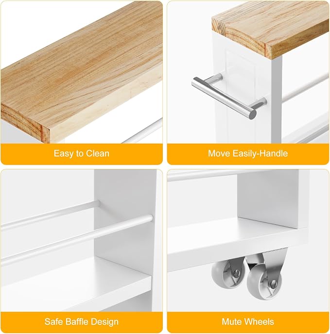 KLM 4 Tier White Slim Storage Cart with Handle, Slide Out Storage Rolling Utility Cart for Kitchen, Laundry, Narrow Places - Image 4