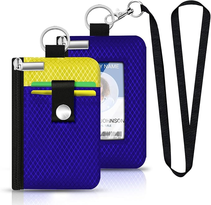 Minimalist RFID Blocking Small Wallet with ID Window,WaterResistant Zip Id Case Wallet with Lanyard Keychain for Cards,Cash,Travel,Women,Men (Sapphire Blue/Lemon Yellow) - Image 6
