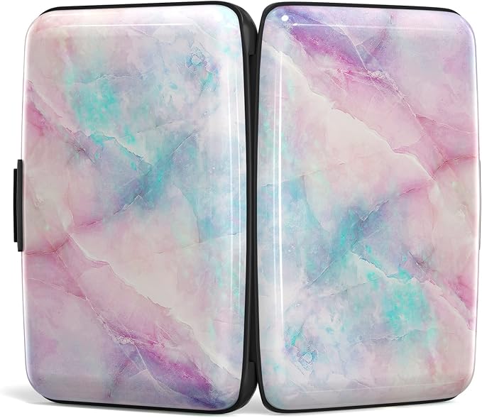 Credit Card Holder, Mini Aluminum Card Wallet RFID Blocking Slim Metal Hard Card Case for Women Men, Colorful Marble - Image 5
