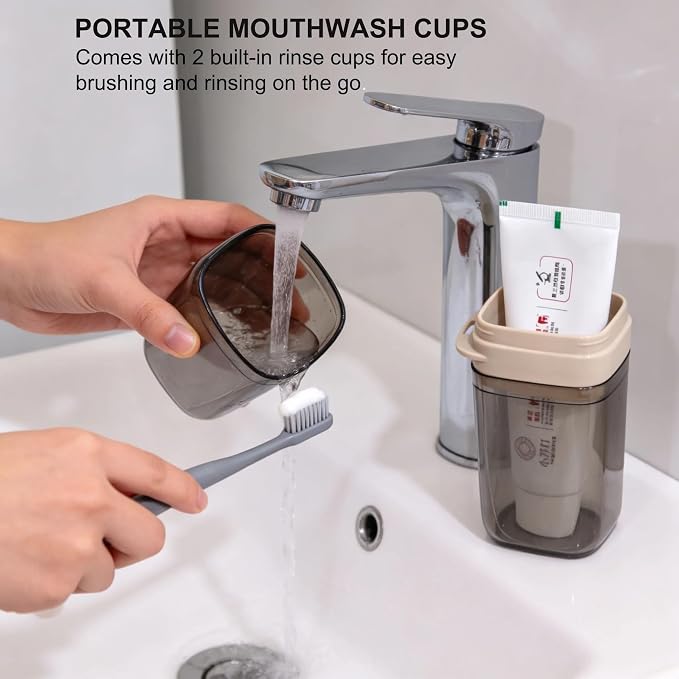 2-in-1 Travel Toothbrush and Toothpaste Case, Portable & Compact | Toothbrush Travel Case with 2 Mouthwash Cups, BPA-Free & Dustproof, Toothbrush Holder for Traveling Camping Dorm Bathroom - Image 2