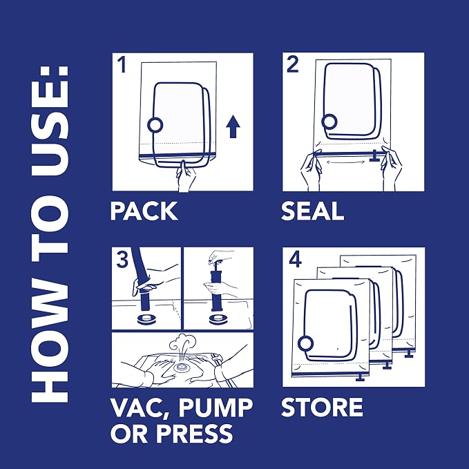 Hefty Shrink-Pak Starter Kit - 2 Large, 1 XL Cube, 1 Jumbo Vacuum Seal Storage Bag and Hand Pump – Space Saver Bags for Clothing, Pillows, Towels, or Blankets, 5 Pc Set - Image 4