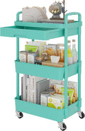 Calmootey 3-Tier Utility Cart with Drawer & Wheels, Storage for Home,Office | Space-Saving Organizer, Sturdy Plastic Shelves, Smooth-Rolling Metal Wheels, Built-in Drawer for Small Items, Green by Calmootey