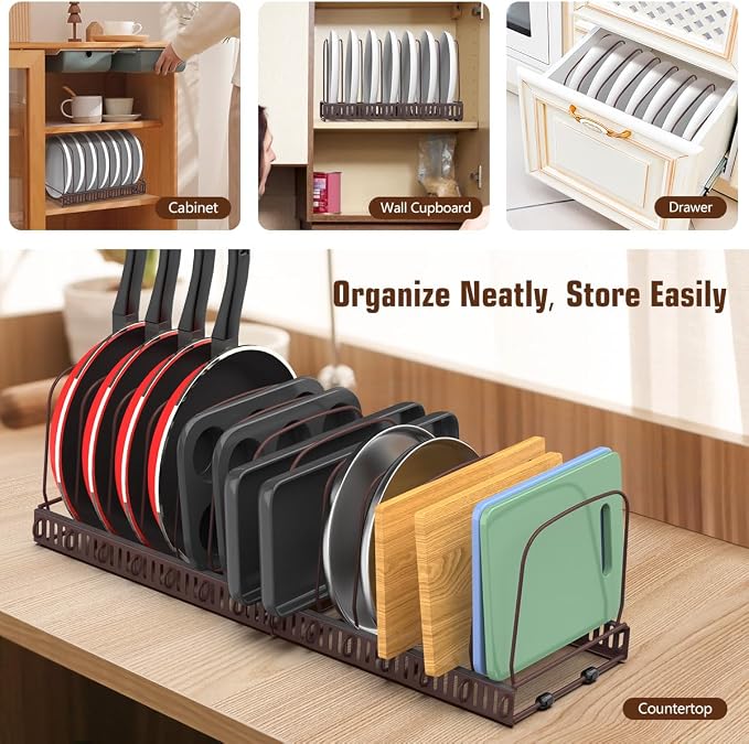 Housolution Cutting Board and Baking Tray Cookie Sheet Organizer, Bronze | 12"-23" Expandable, 14 Adjustable Dividers, Sturdy Metal Construction, Easy Assembly - Image 6