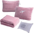 3 in 1 Travel Blanket Pillow Set - 350 GSM Thick Travel Blanket Airplane Compact with Bag, Soft Bag with a Pocket, Inflatable Travel Pillow for Camping & Car Trip (Blush Pink) by Nenolix