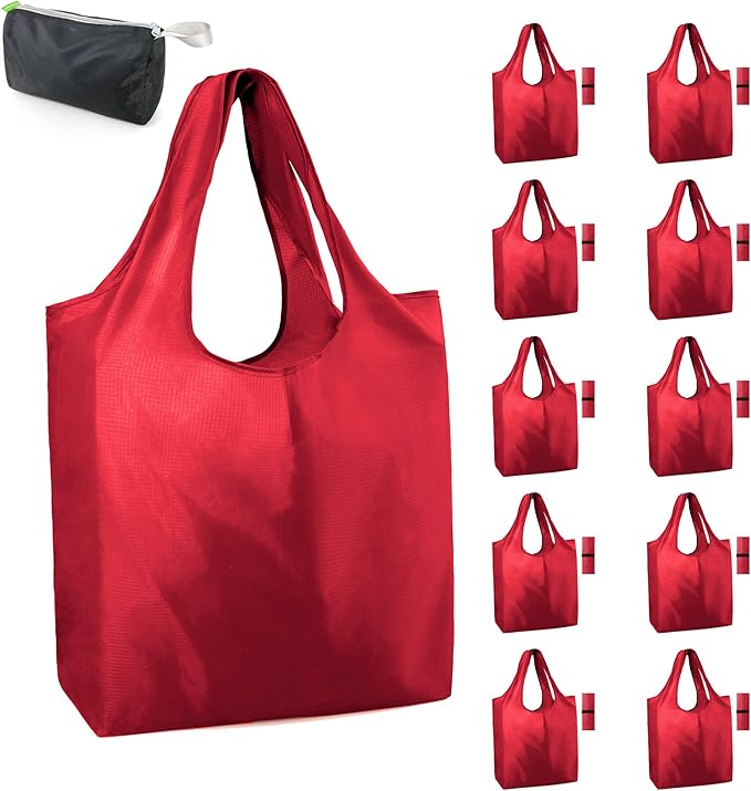 BeeGreen Christmas Red Reusable Grocery Bags Shopping Bags Bulk 10 Packs 50LBS X-Large Foldable-Machine Washable-Heavy Duty by BeeGreen