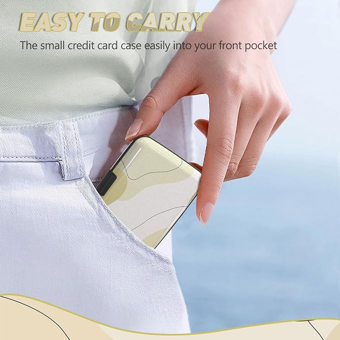 Credit Card Holder, Beige Mini RFID Aluminum Card Wallet Business Card Case | Small Blocking Slim Metal RFID Blocking Front Pocket Wallet Hard Case Durable CC Holder for Women Girls Arts - Image 6