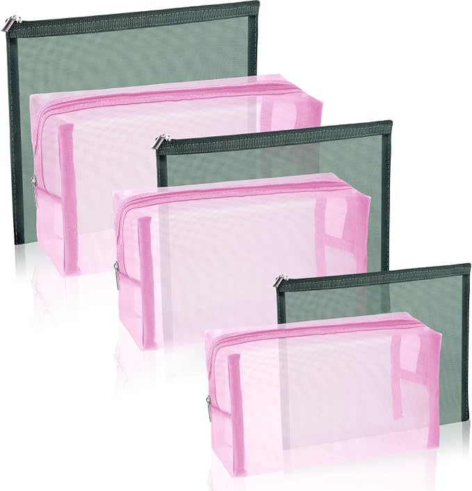 6 Pieces Mesh Makeup Bags Mesh Cosmetic Bag Portable Travel Organizing Zipper Pouch Toiletries Makeup Pouches for Home Office Travel Accessories by Boao
