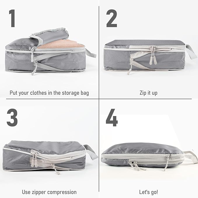 6 Set Compression Packing Cubes, Suitcase Organizer, Lightweight Travel Essentials, Compression Bags For Travel Accessories Luggage Storage Set (6Pcs, Gray) - Image 3