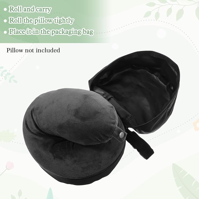 Neck Pillow Bag, Compresses Neck Pillow Case with Zipper, Quick Release Clasp Attaches to Luggage for Travel, Journey Airplane Train, Pillows Not Included, Black - Image 6